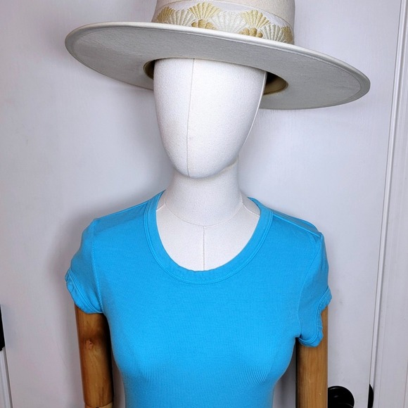 Enza Costa Ribbed Blue Shirt Size Small - Picture 3 of 11